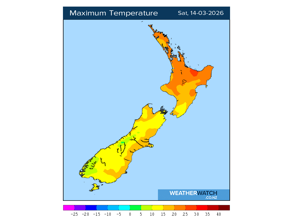 Maximum temperature for 1:01pm on Sat 14 March 2026