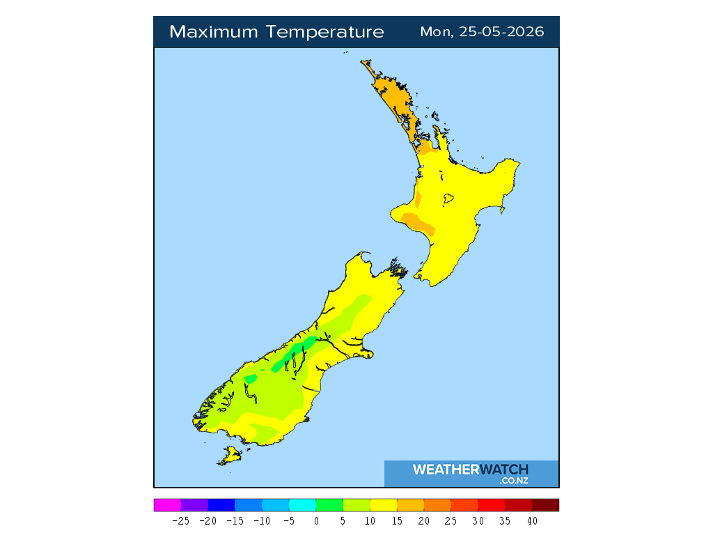 Maximum temperature for 12:01pm on Mon 25 May 2026