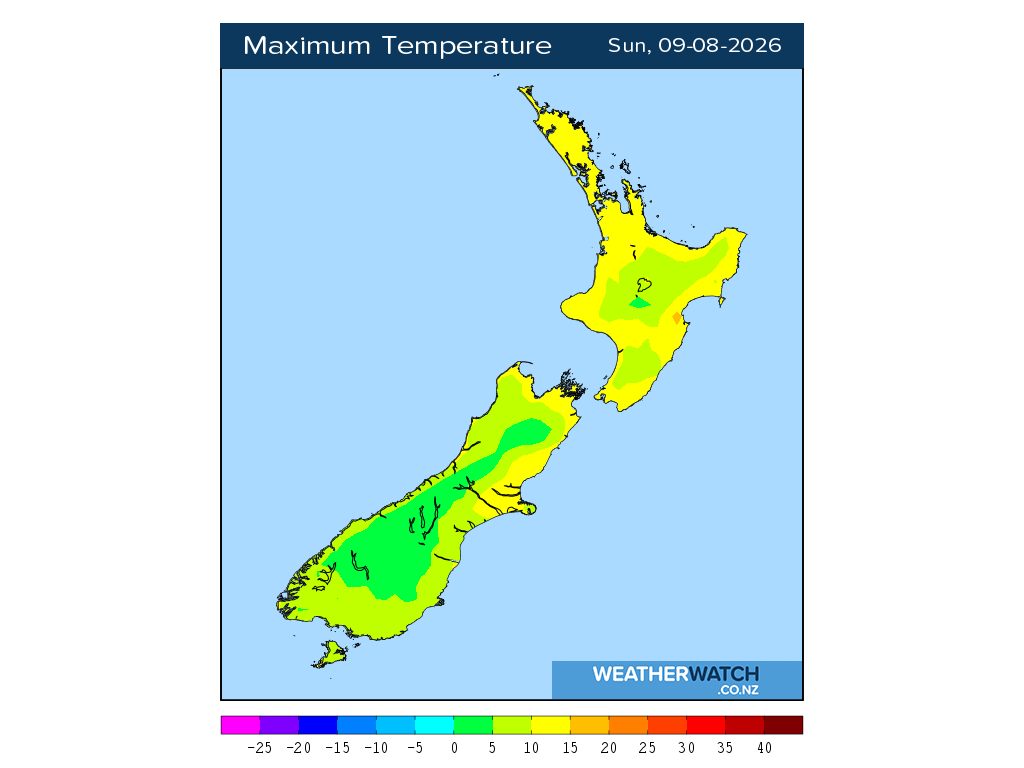 Maximum temperature for 12:01pm on Sun 9 August 2026