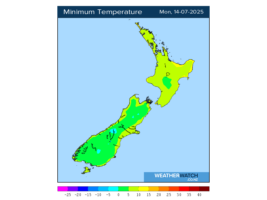 Minimum temperature for 12:01am on Mon 14 July 2025