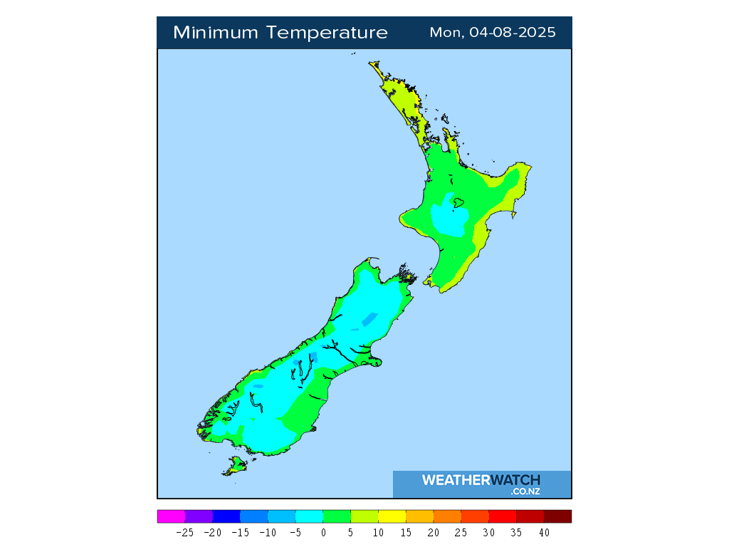 Minimum temperature for 12:01am on Mon 4 August 2025