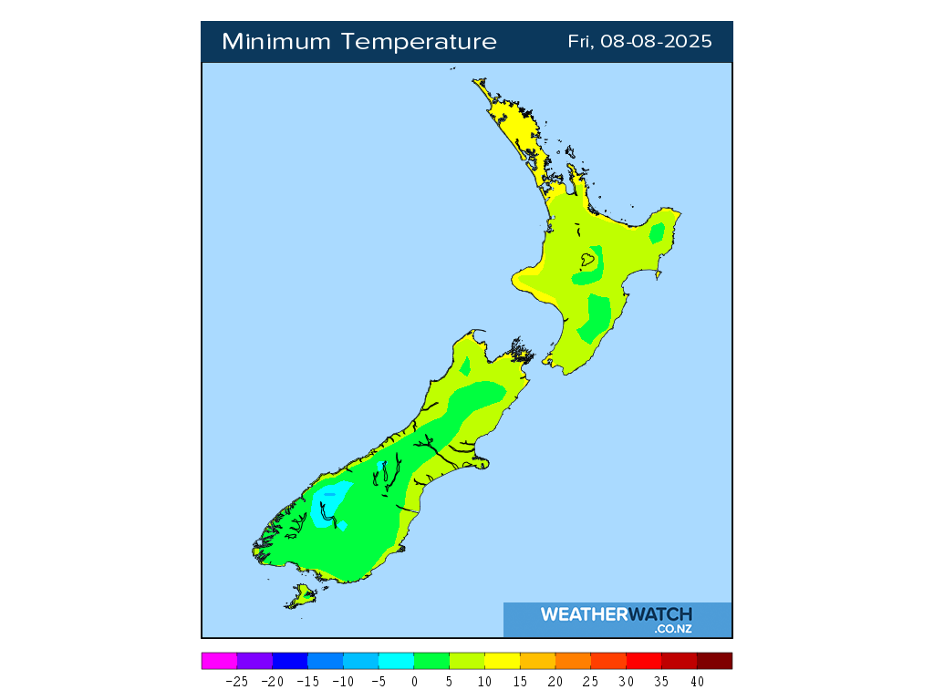 Minimum temperature for 12:01am on Fri 8 August 2025