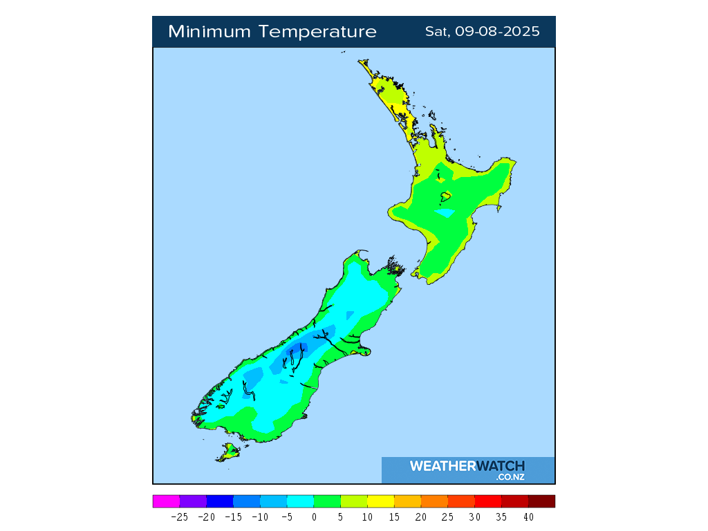 Minimum temperature for 12:01am on Sat 9 August 2025