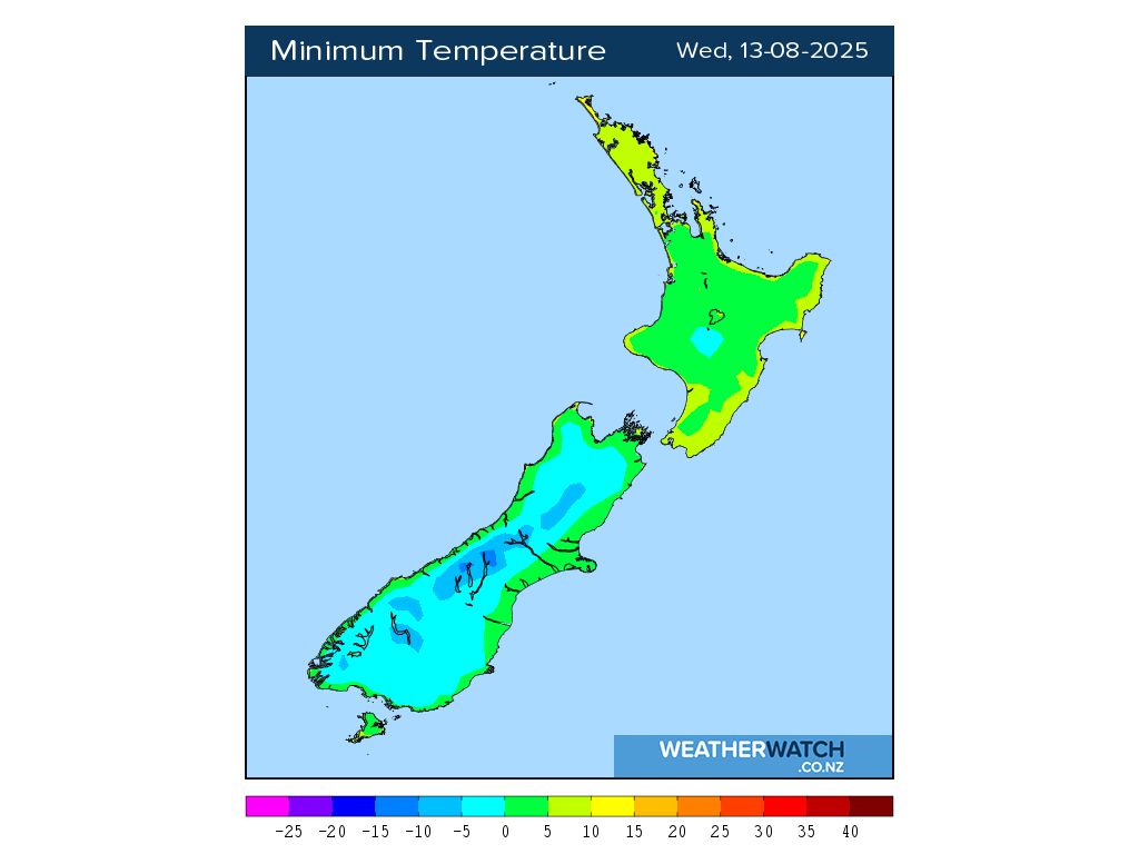 Minimum temperature for 12:01am on Wed 13 August 2025
