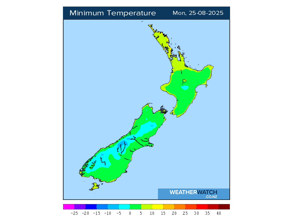 Minimum temperature for 12:01am on Mon 25 August 2025