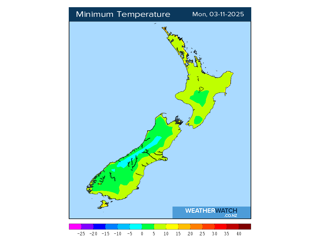 Minimum temperature for 1:01am on Mon 3 November 2025