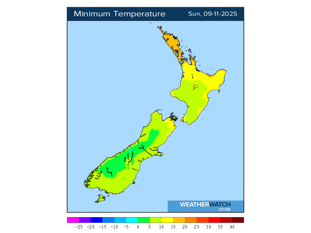 Minimum temperature for 1:01am on Sun 9 November 2025