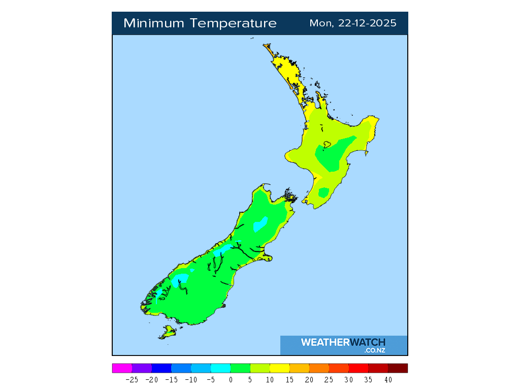 Minimum temperature for 1:01am on Mon 22 December 2025