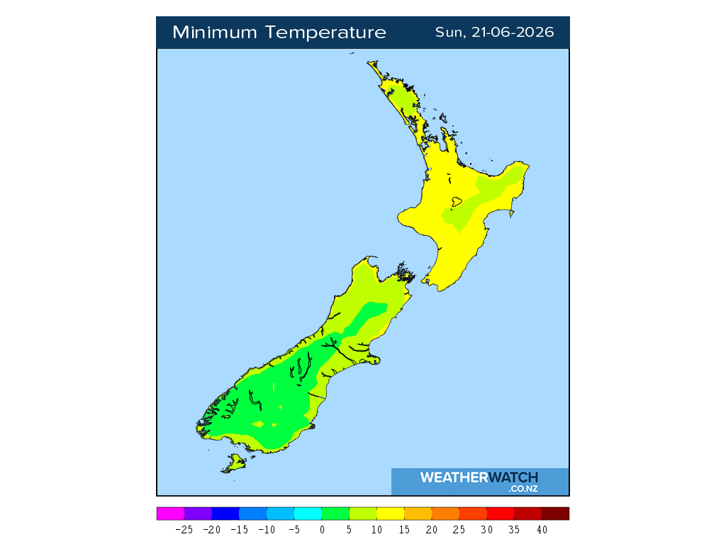 Minimum temperature for 12:01am on Sun 21 June 2026