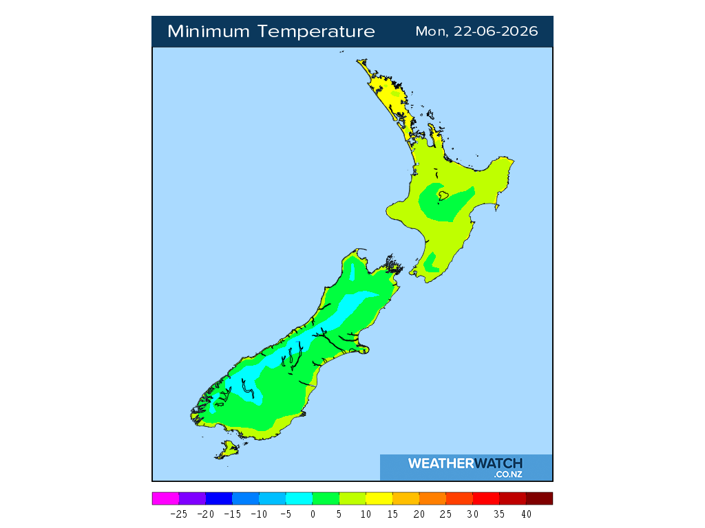 Minimum temperature for 12:01am on Mon 22 June 2026