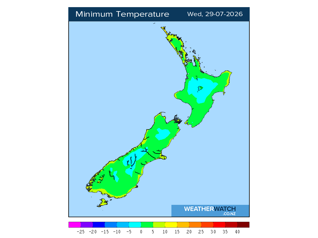 Minimum temperature for 12:01am on Wed 29 July 2026