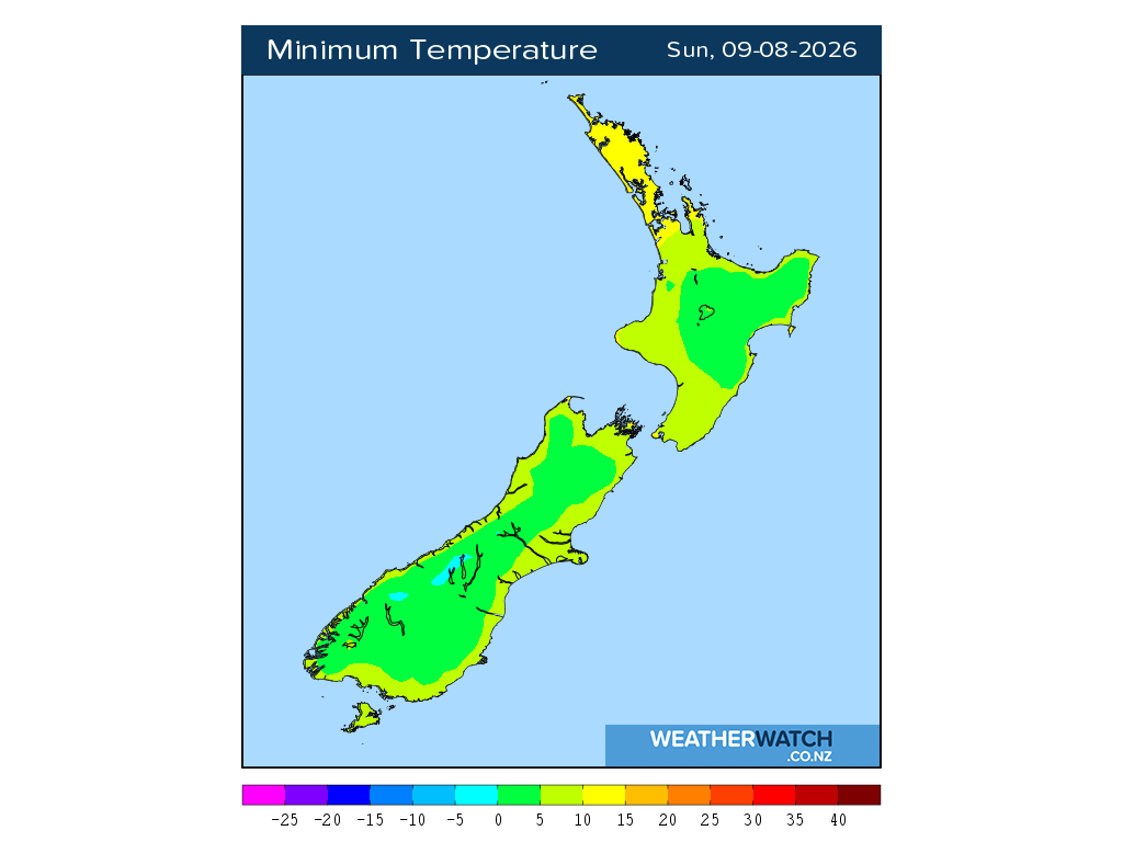 Minimum temperature for 12:01am on Sun 9 August 2026